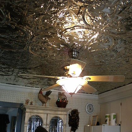 Lacquered Raw Tin Ceiling Victorian pattern